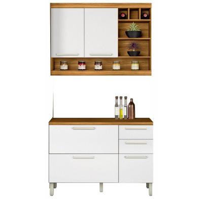 Cozinha Com 2 Peças Premium Mdf Nesher Freijó Com Branco