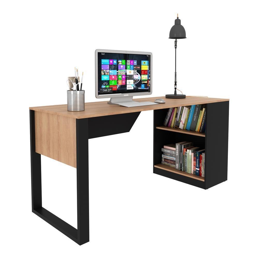 Mesa Para Escritório Com Armário 160cm Multimóveis Cr25264 Amêndoa-preto Amêndoa-preto - 1