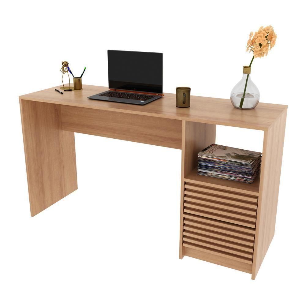 Escrivaninha-mesa Escritório 135,8cm 2 Gavetas E Nicho Multimóveis Cr25262 Amêndoa Amêndoa - 1
