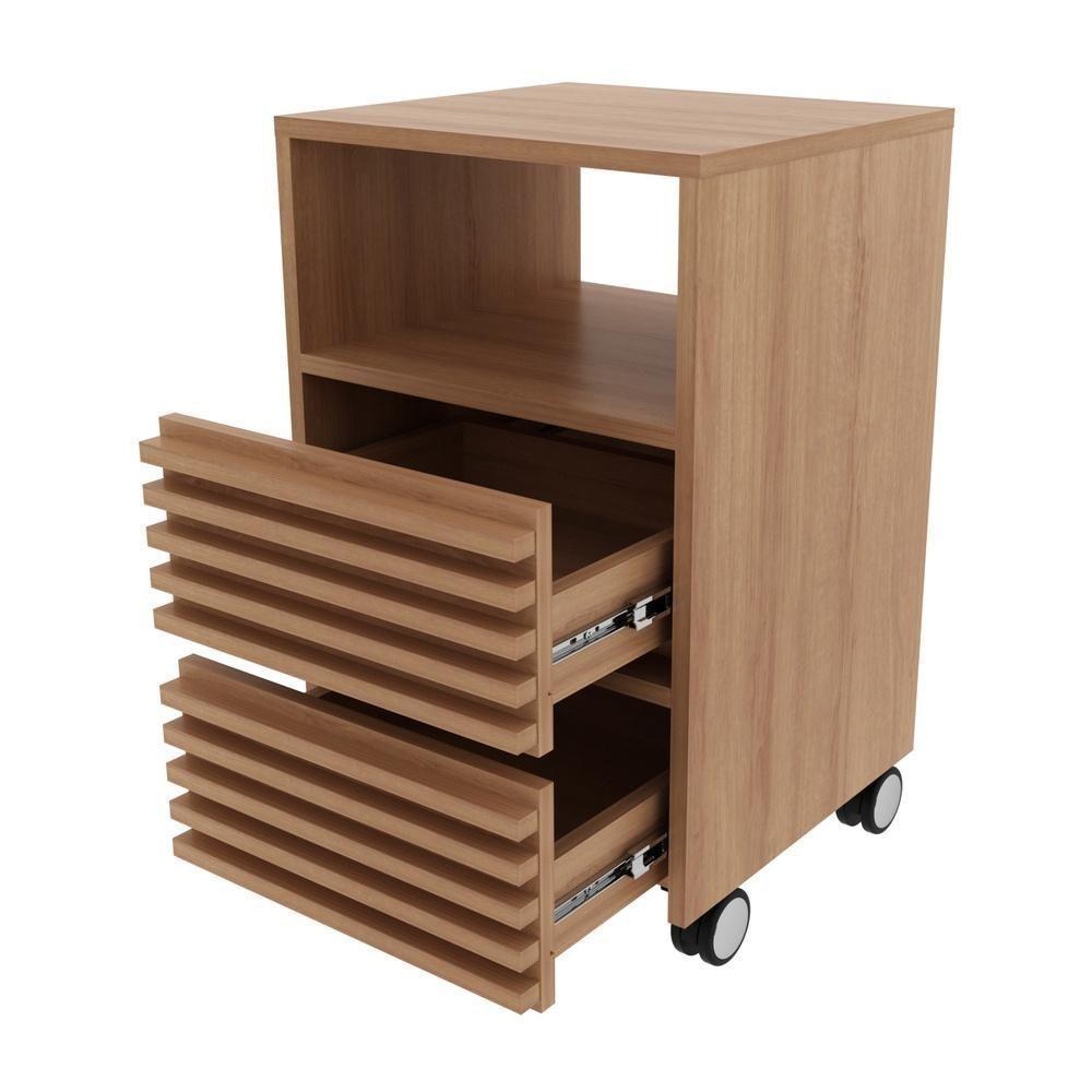 Gaveteiro Escritório Com 2 Gavetas 1 Nicho E Rodízios Multimóveis Cr25254 Amêndoa Amêndoa - 2