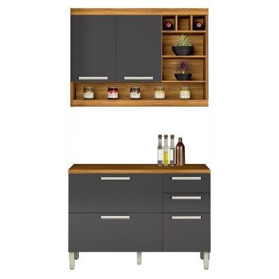 Cozinha Com 2 Peças Premium Mdf Nesher Freijó Com Grafite
