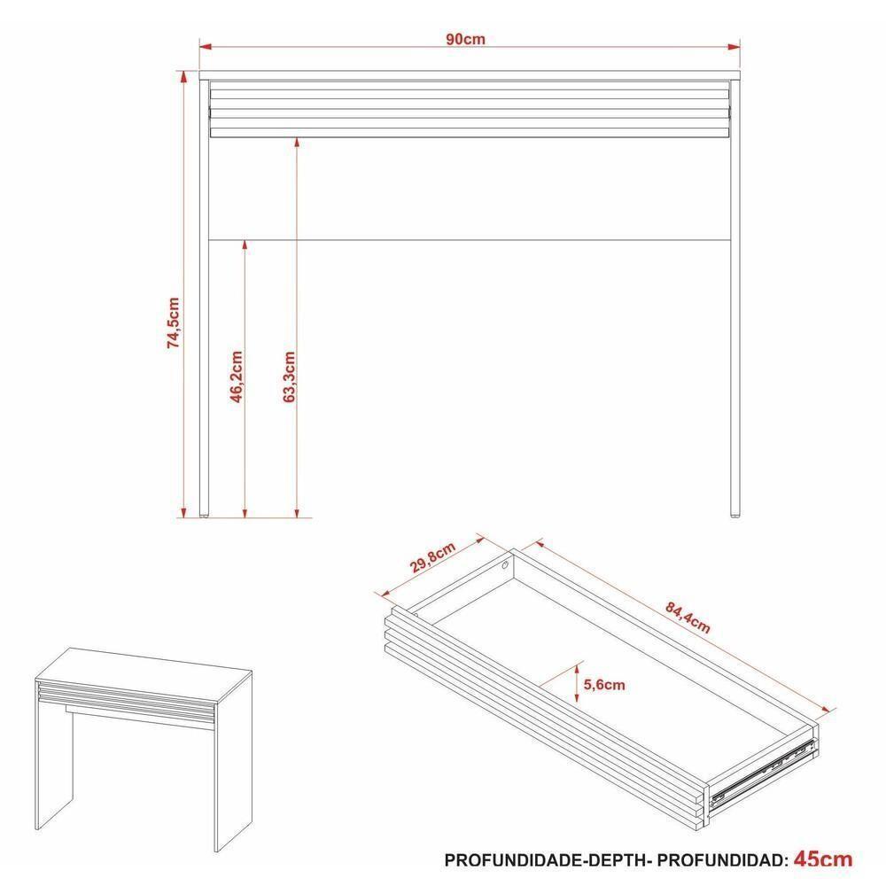 Escrivaninha-mesa Escritório 90cm Com 1 Gaveta Multimóveis Cr25261 Amêndoa Amêndoa - 5