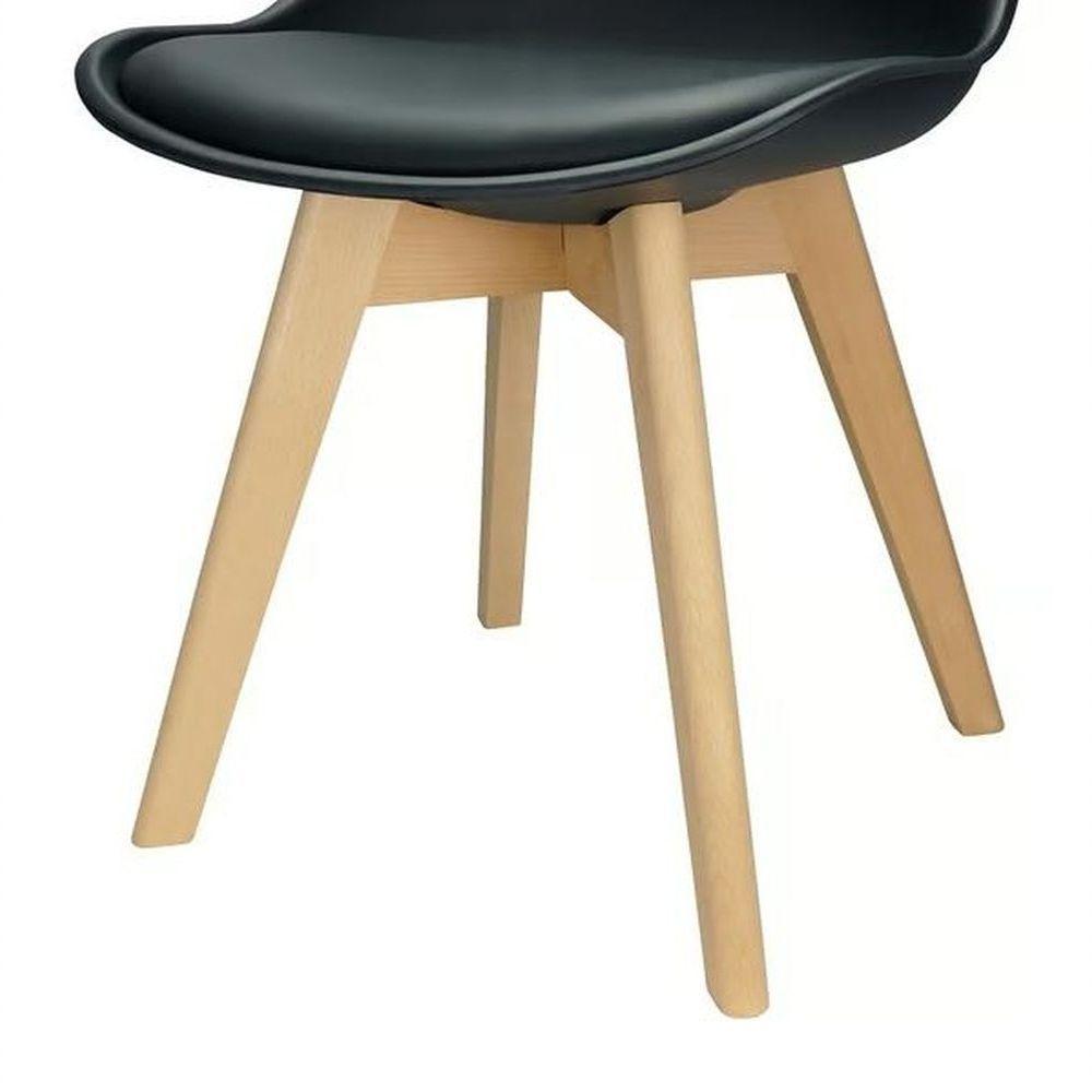 Kit C/ 6 Cadeiras Leda ? Charles Eames, Saarinen Wood Com Almofada Preta - 6