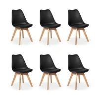Kit C/ 6 Cadeiras Leda ? Charles Eames, Saarinen Wood Com Almofada Preta - 1