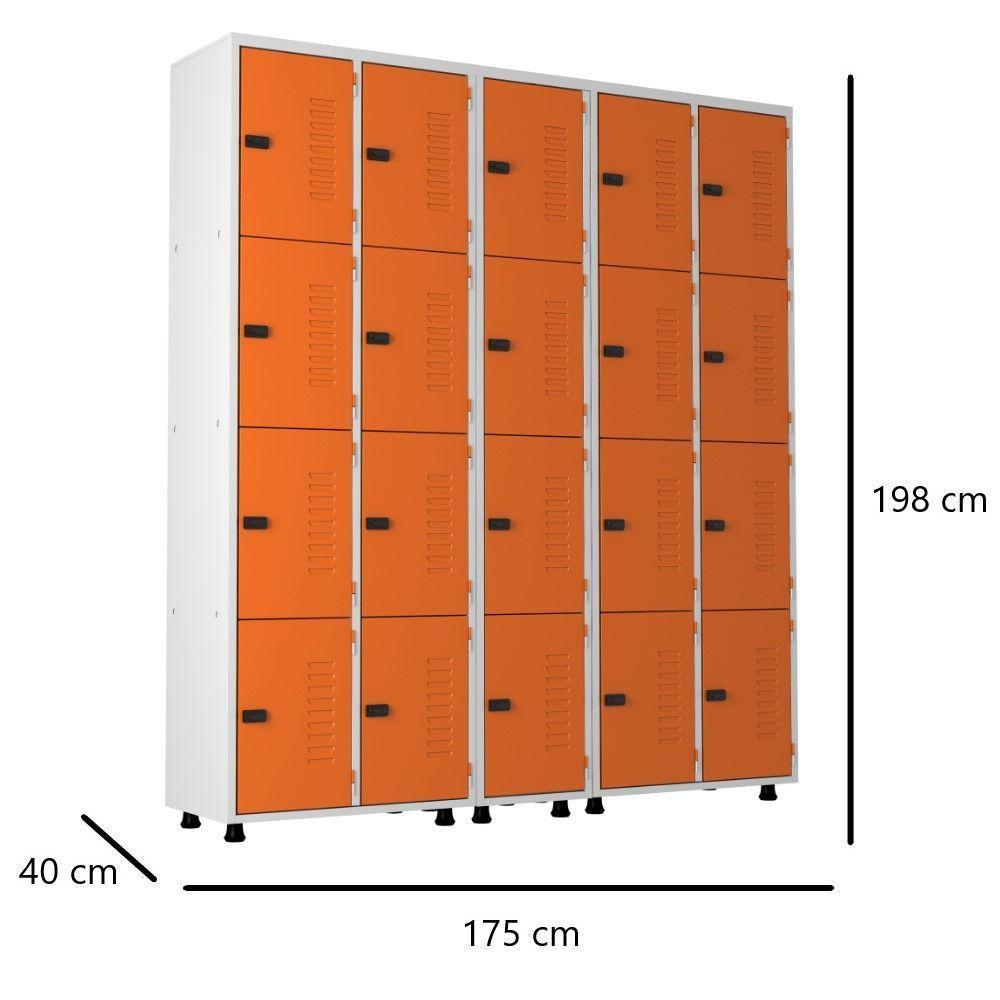 Armário Roupeiro Aço 20 Portas Academia Guarda Volume Trinco Laranja - 7