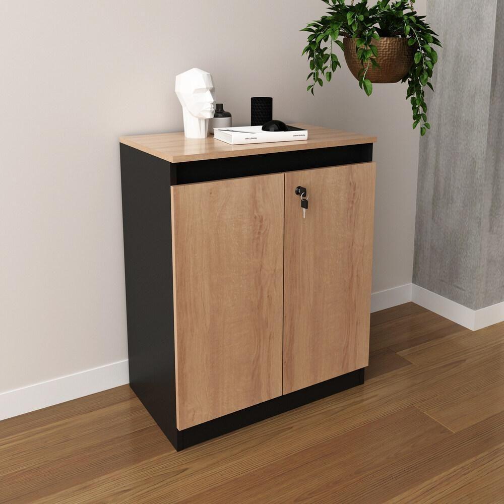 Balcão Escritório Com Chave Multimóveis Cr25046 Amêndoa-preto - 3