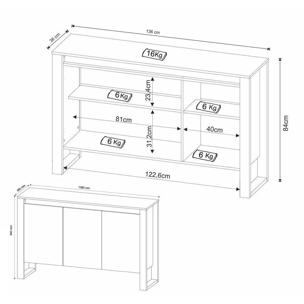 Balcão Escritório Com 3 Portas Multimóveis Cr25044 Amêndoa-preto - 4