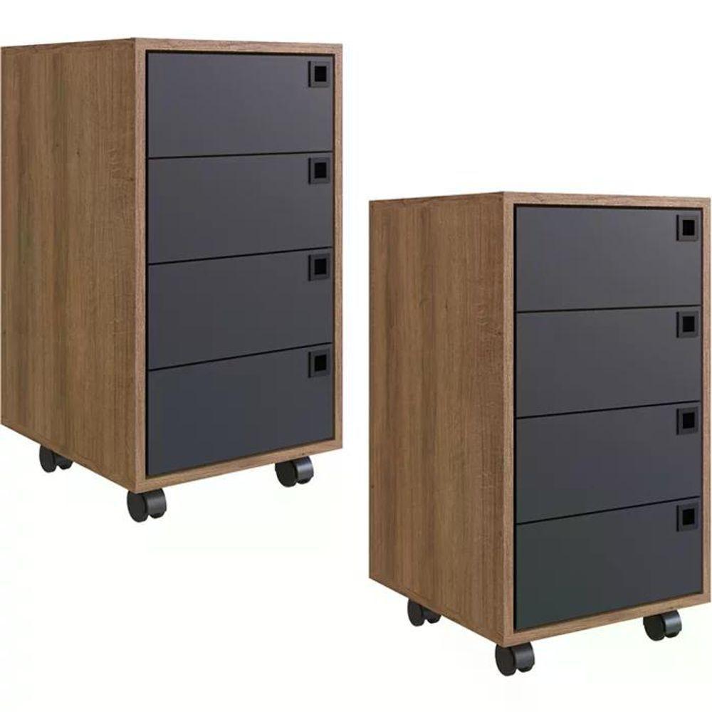 Kit 2 Gaveteiros Para Escritorio 4 Gavetas Of001 Grafite Mel Pp Milani Store Grafite Mel - 1