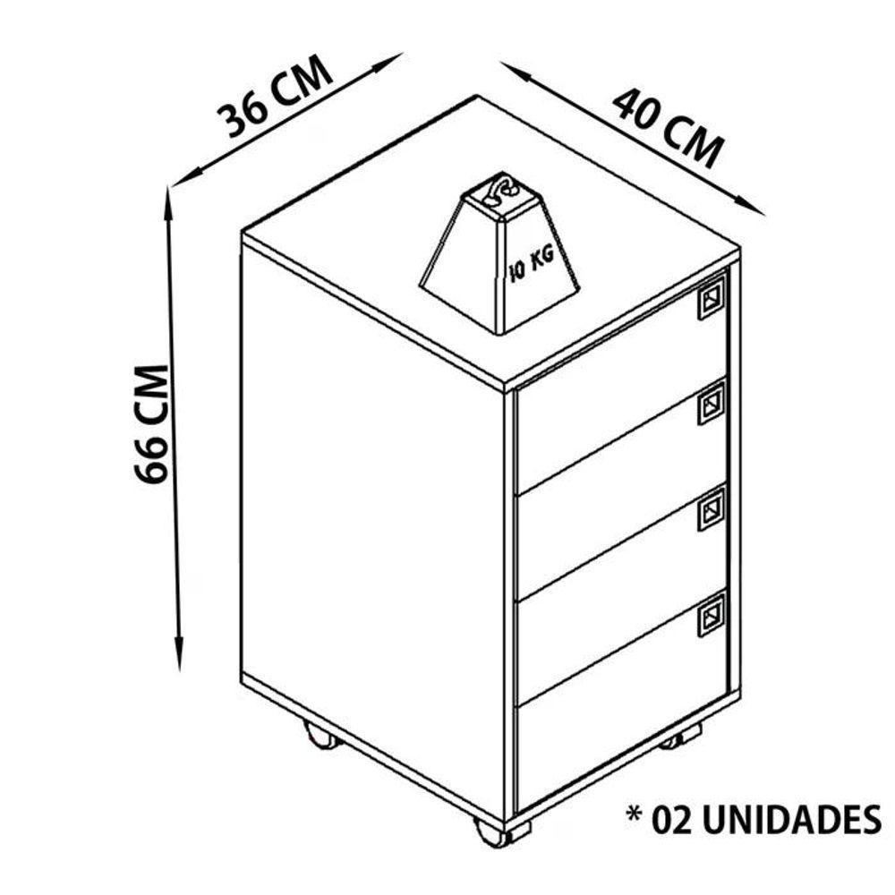 Kit 2 Gaveteiros Para Escritorio 4 Gavetas Of001 Grafite Mel Pp Milani Store Grafite Mel - 2