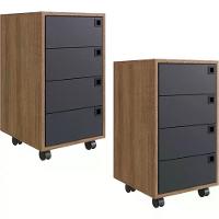 Kit 2 Gaveteiros Para Escritorio 4 Gavetas Of001 Grafite Mel Pp Milani Store Grafite Mel - 1