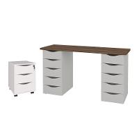 Jogo Gaveteiro E Escrvaininha Blackburn Nogal Branco - 1