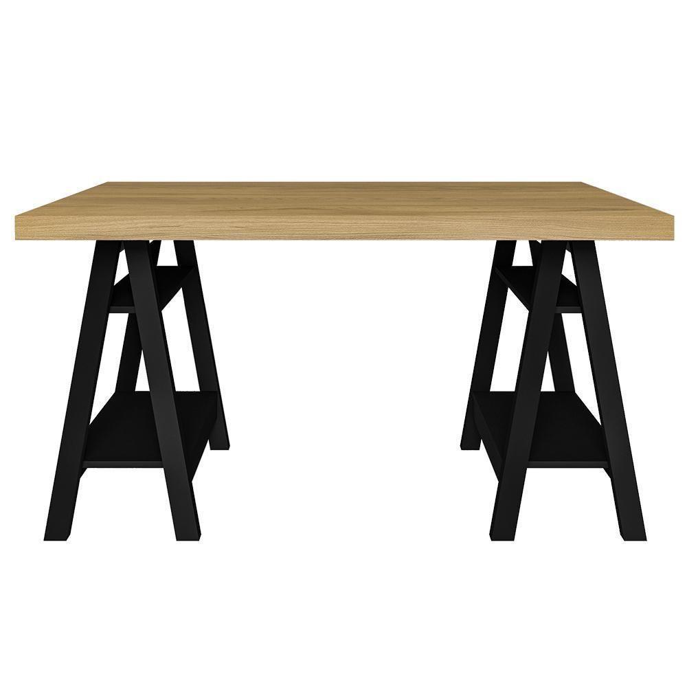 Mesa De Computador Com 4 Prateleiras Montana Olmo Preto - 2