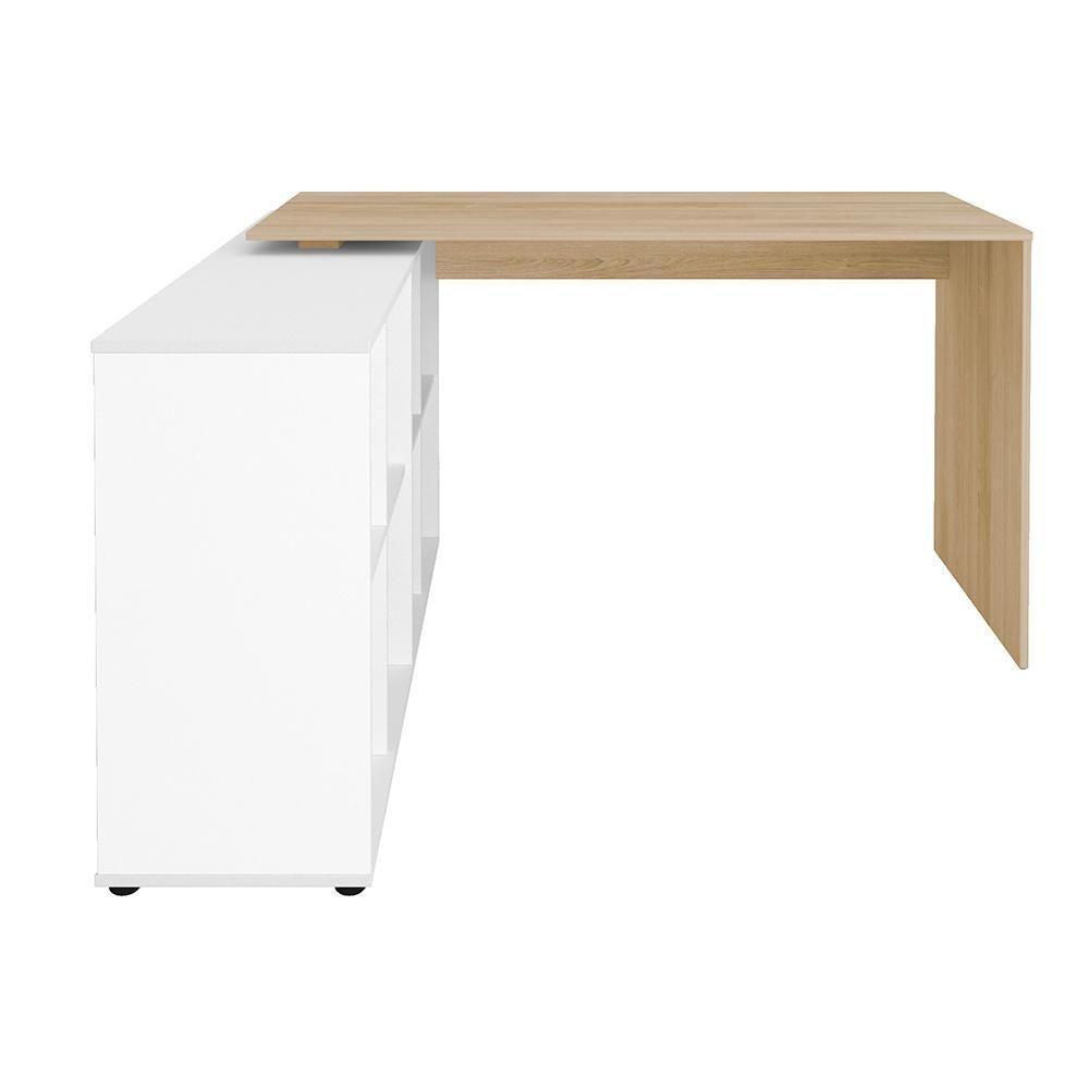 Mesa De Computador Em L 8 Nichos Delaware Carvalho Branco - 3