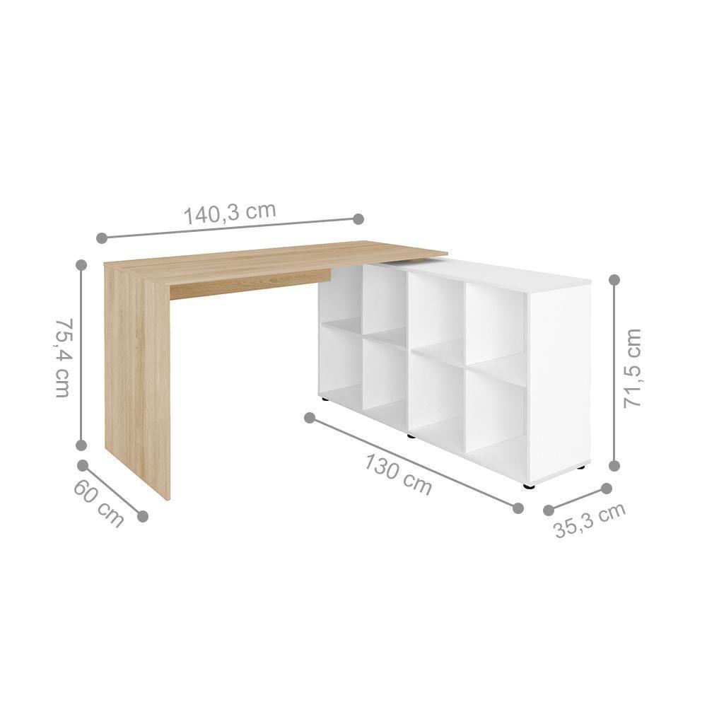 Mesa De Computador Em L 8 Nichos Delaware Carvalho Branco - 6