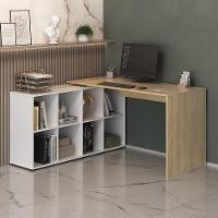 Mesa De Computador Em L 8 Nichos Delaware Carvalho Branco - 1