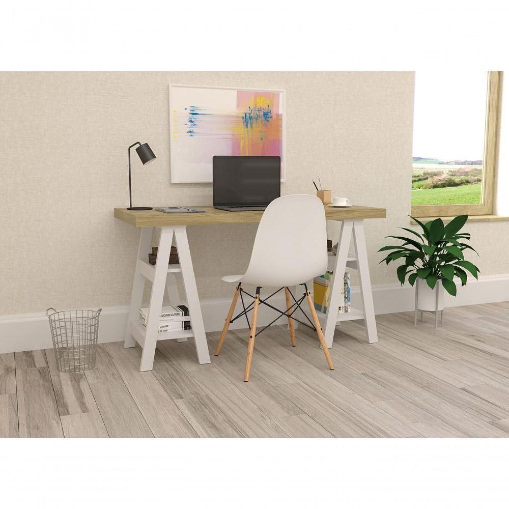 Mesa De Computador Com 4 Prateleiras Montana Olmo Branco - 1
