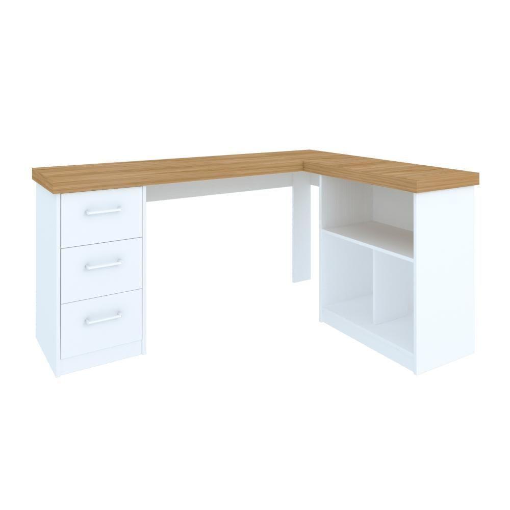 Mesa De Computador Em L 3 Gavetas Alaska Olmo Branco - 4