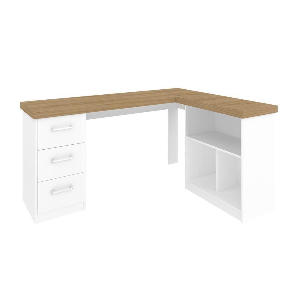 Mesa De Computador Em L 3 Gavetas Alaska Olmo Branco - 6