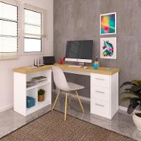 Mesa De Computador Em L 3 Gavetas Alaska Olmo Branco - 1