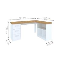 Mesa De Computador Em L 3 Gavetas Alaska Olmo Branco - 7