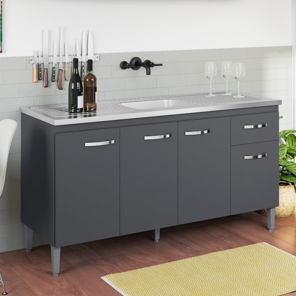 Balcão De Cozinha 4 Portas 1.5 Exeter Cinza Fosco - 1