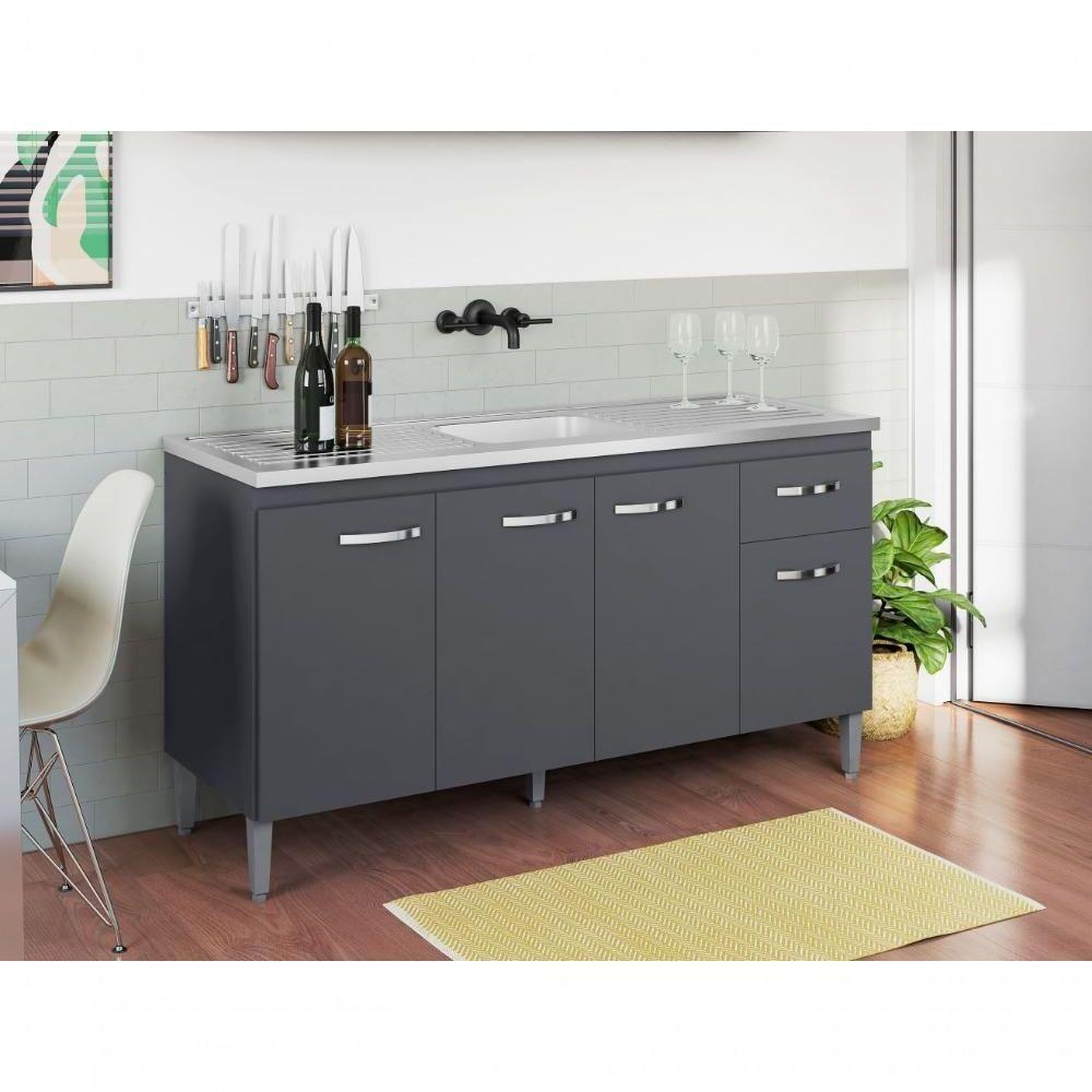 Balcão De Cozinha 4 Portas 1.5 Exeter Cinza Fosco - 3