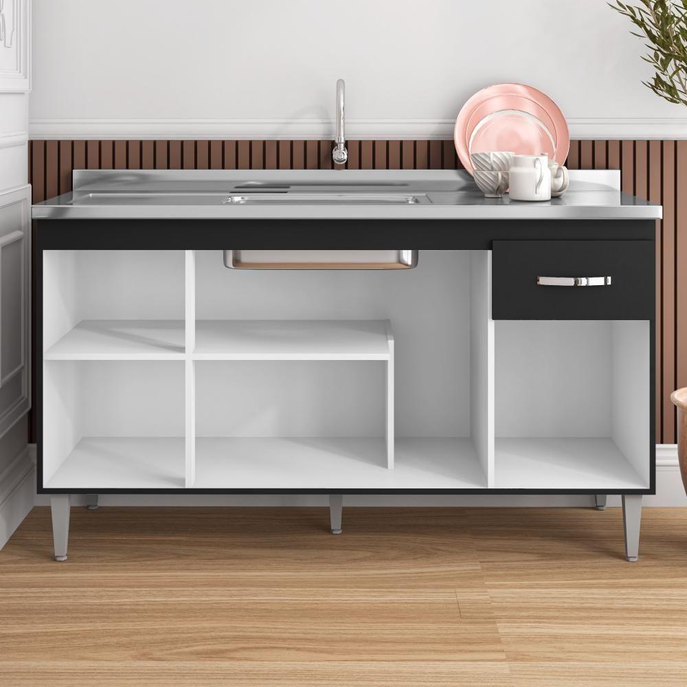 Balcão De Cozinha 4 Portas 1.5 Exeter Preto Fosco - 4