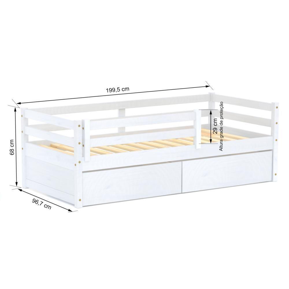 Cama Infantil Eco Com 02 Gavetas E Grade De Proteção Madeira Maciça Branco Mobilistore - 6