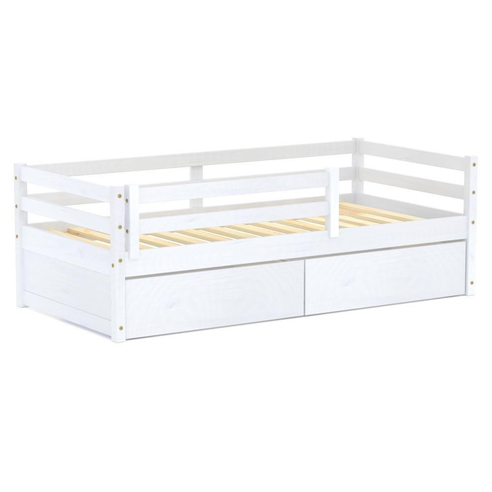 Cama Solteiro Eco Com 02 Gavetas E Grade De Proteção Madeira Maciça Branco Mobilistore - 5