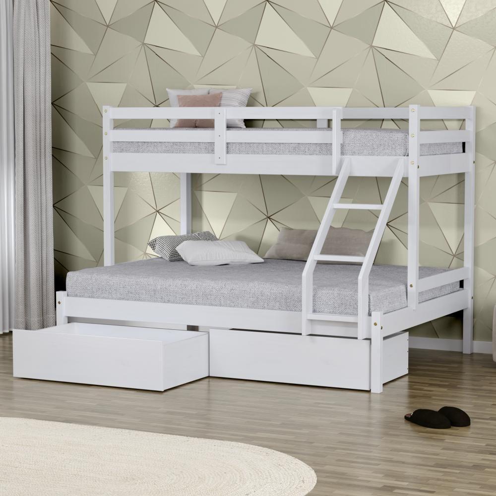 Beliche Com Cama Casal Eco Com 02 Gavetas Madeira Maciça Branco Mobilistore - 1