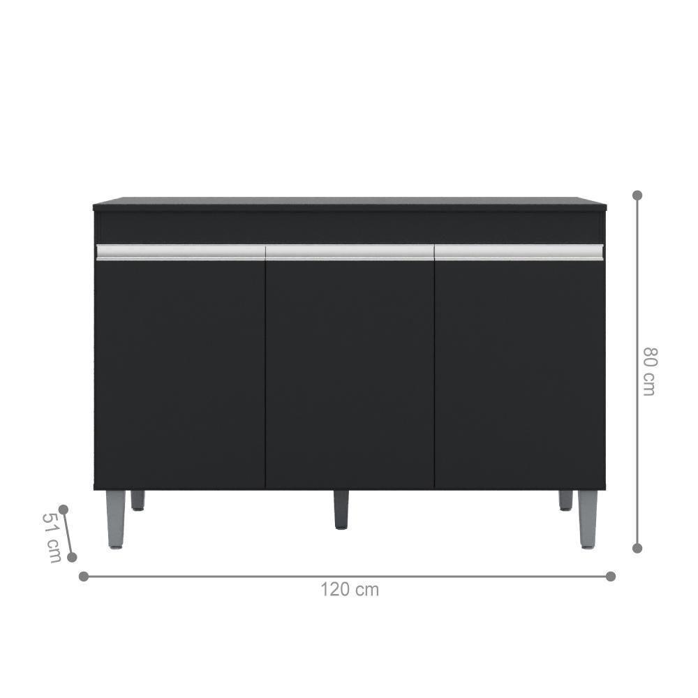 Balcão Para Cozinha 3 Portas Leyton Preto - 3