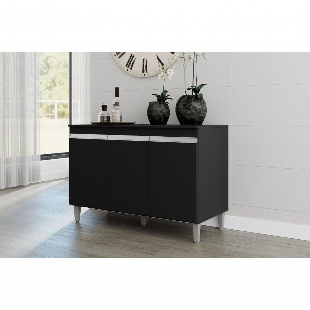 Balcão Para Cozinha 3 Portas Leyton Preto - 4