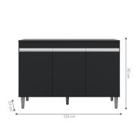 Balcão Para Cozinha 3 Portas Leyton Preto - 3