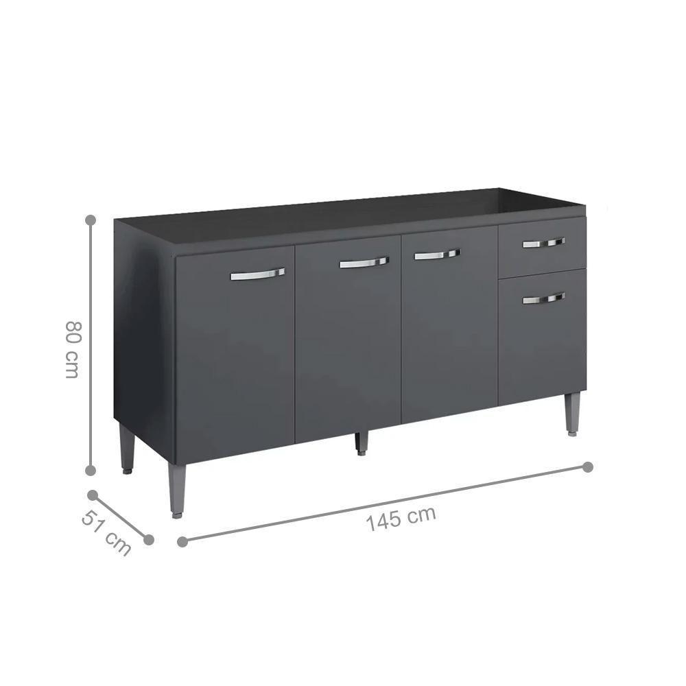 Balcão Para Cozinha 4 Portas 1.5 Town Cinza Fosco - 2