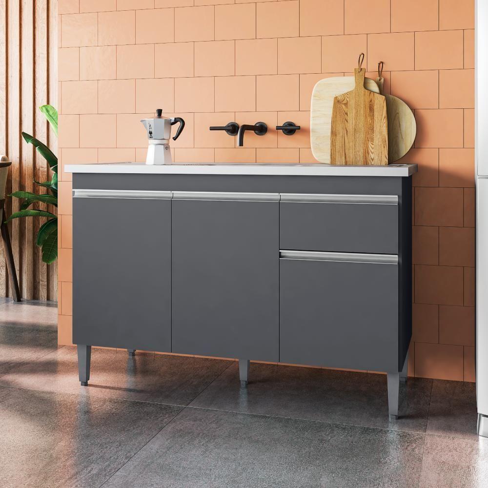 Balcão Para Cozinha 2 Portas Forks Cinza Fosco - 1