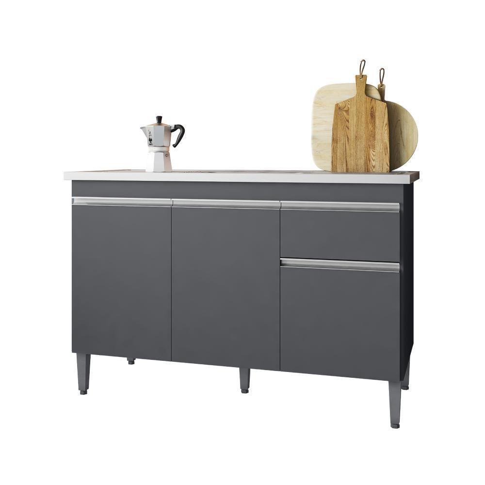 Balcão Para Cozinha 2 Portas Forks Cinza Fosco - 2