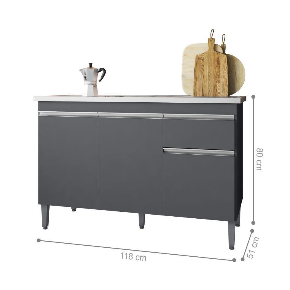 Balcão Para Cozinha 2 Portas Forks Cinza Fosco - 3