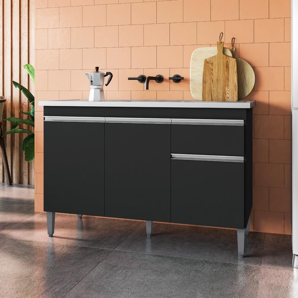 Balcão Para Cozinha 2 Portas Forks Preto Fosco - 1