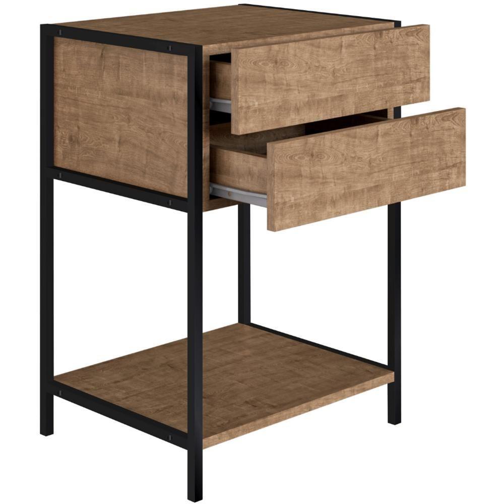 Mesa De Cabeceira Industrial Steel Quadra Artesano 45 Cm (largura) Mdp Vermont Aço Preto 2 Gavetas - 1