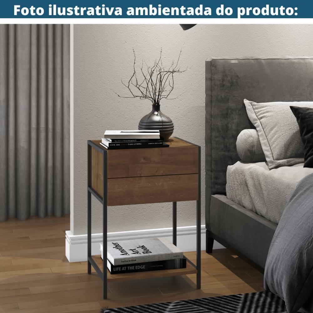 Mesa De Cabeceira Industrial Steel Quadra Artesano 45 Cm (largura) Mdp Vermont Aço Preto 2 Gavetas - 2