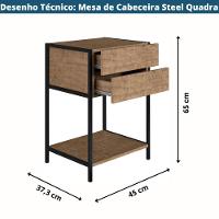 Mesa De Cabeceira Industrial Steel Quadra Artesano 45 Cm (largura) Mdp Vermont Aço Preto 2 Gavetas - 5