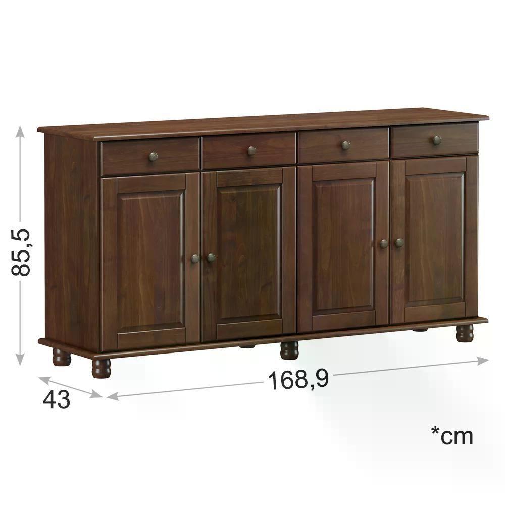 Balcao 4 Portas 4 Gavetas Madeira Maciça 8929 Rubi Café - 9