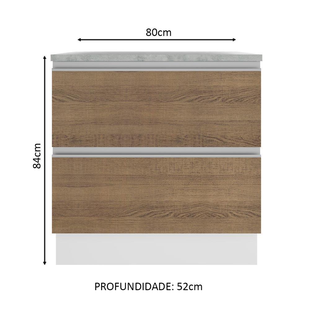 Balcão Glamy 80 cm 2 Gavetas Branco e Rustic Madesa - 3