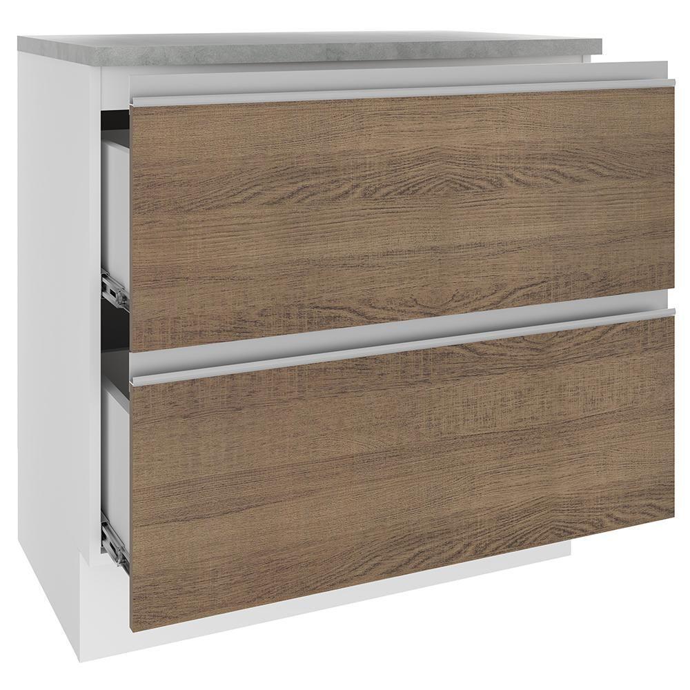 Balcão Glamy 80 cm 2 Gavetas Branco e Rustic Madesa - 4