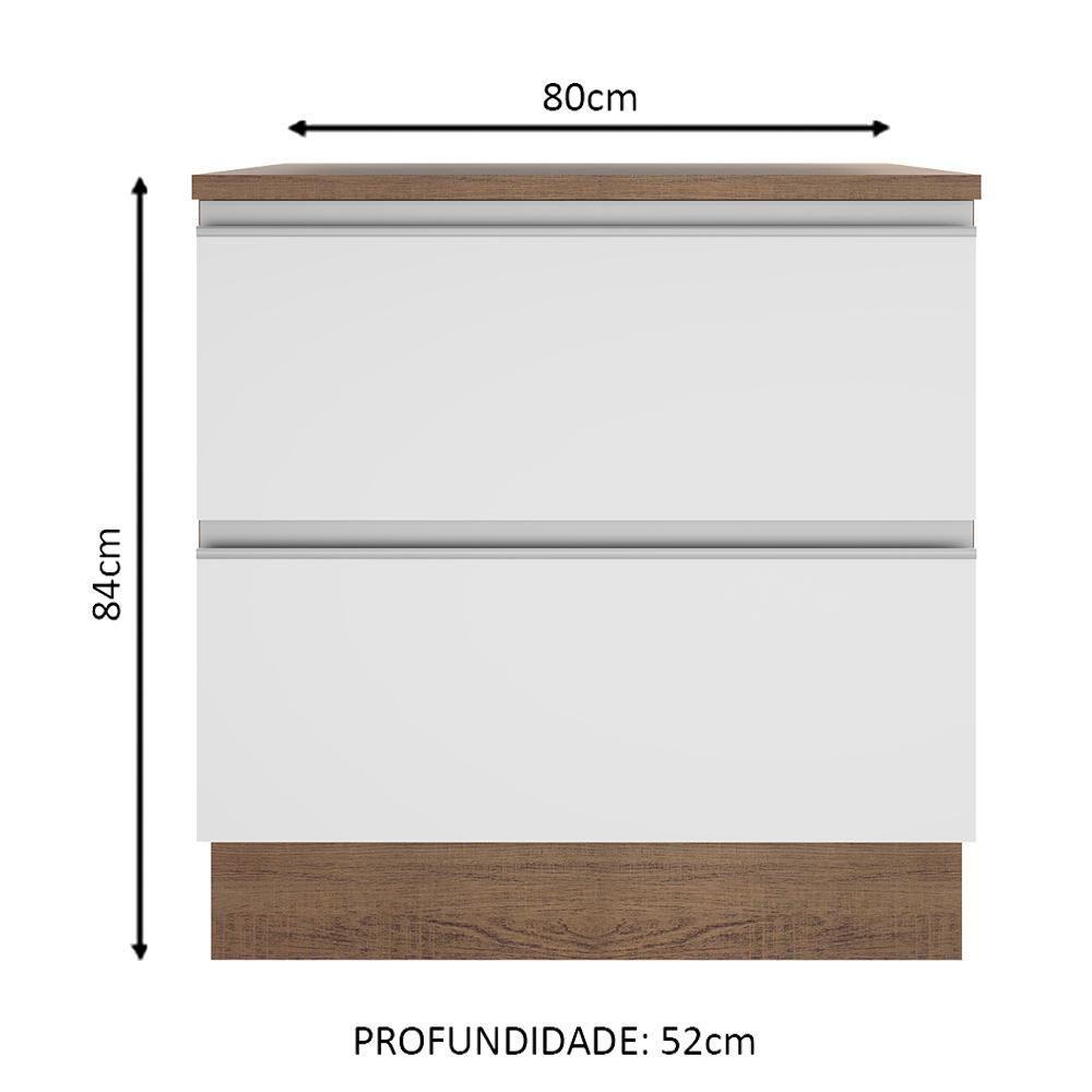 Balcão Glamy 80 cm 2 Gavetas Rustic e Branco Madesa - 4