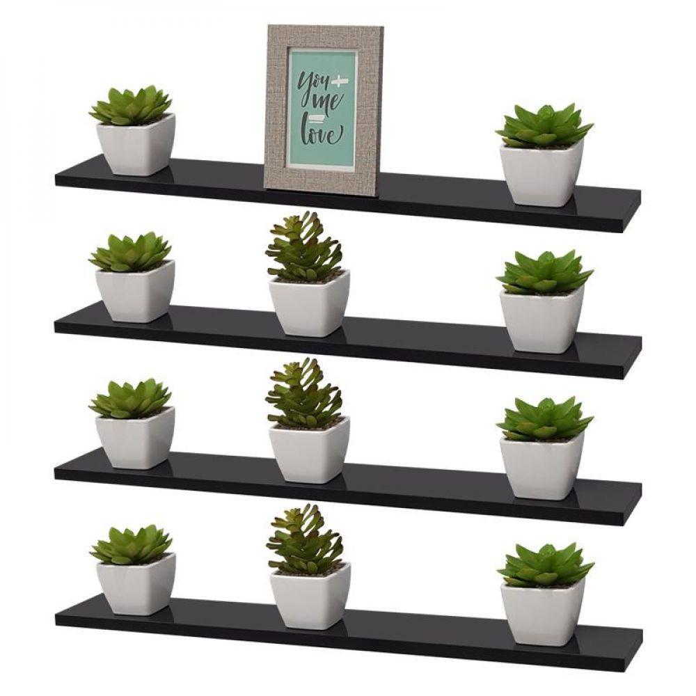 Kit 4 Prateleiras 60 X 20cm Preta Suporte Invisível - 2