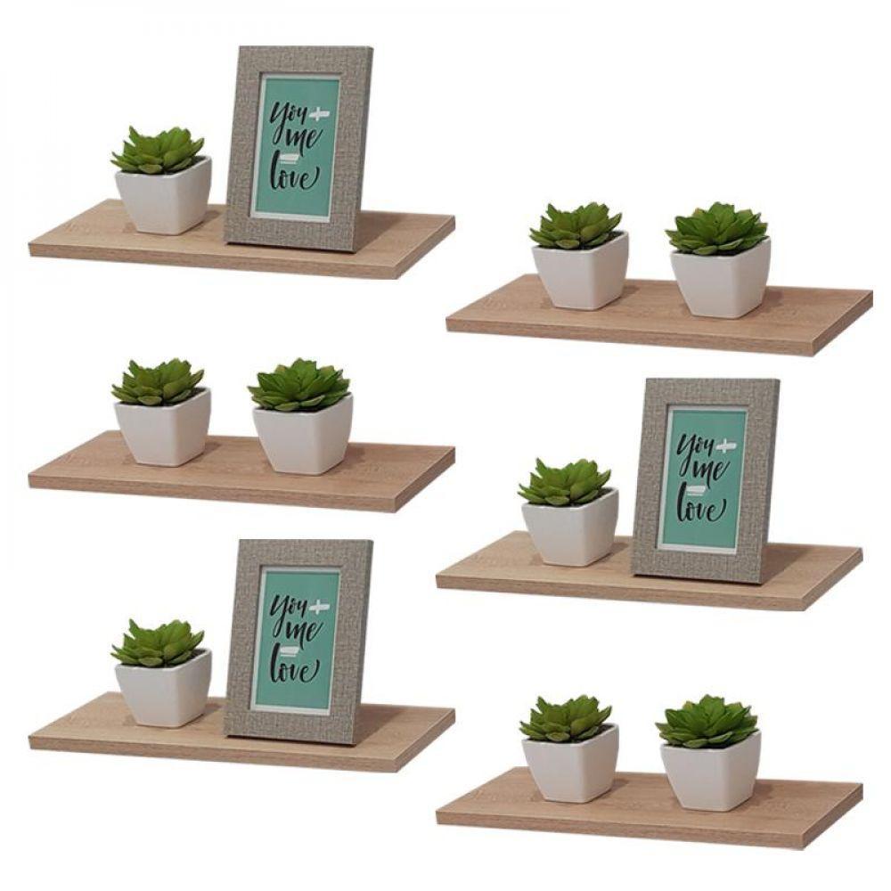 Kit 6 Prateleiras 50 X 20cm Carvalho Suporte Invisível - 1