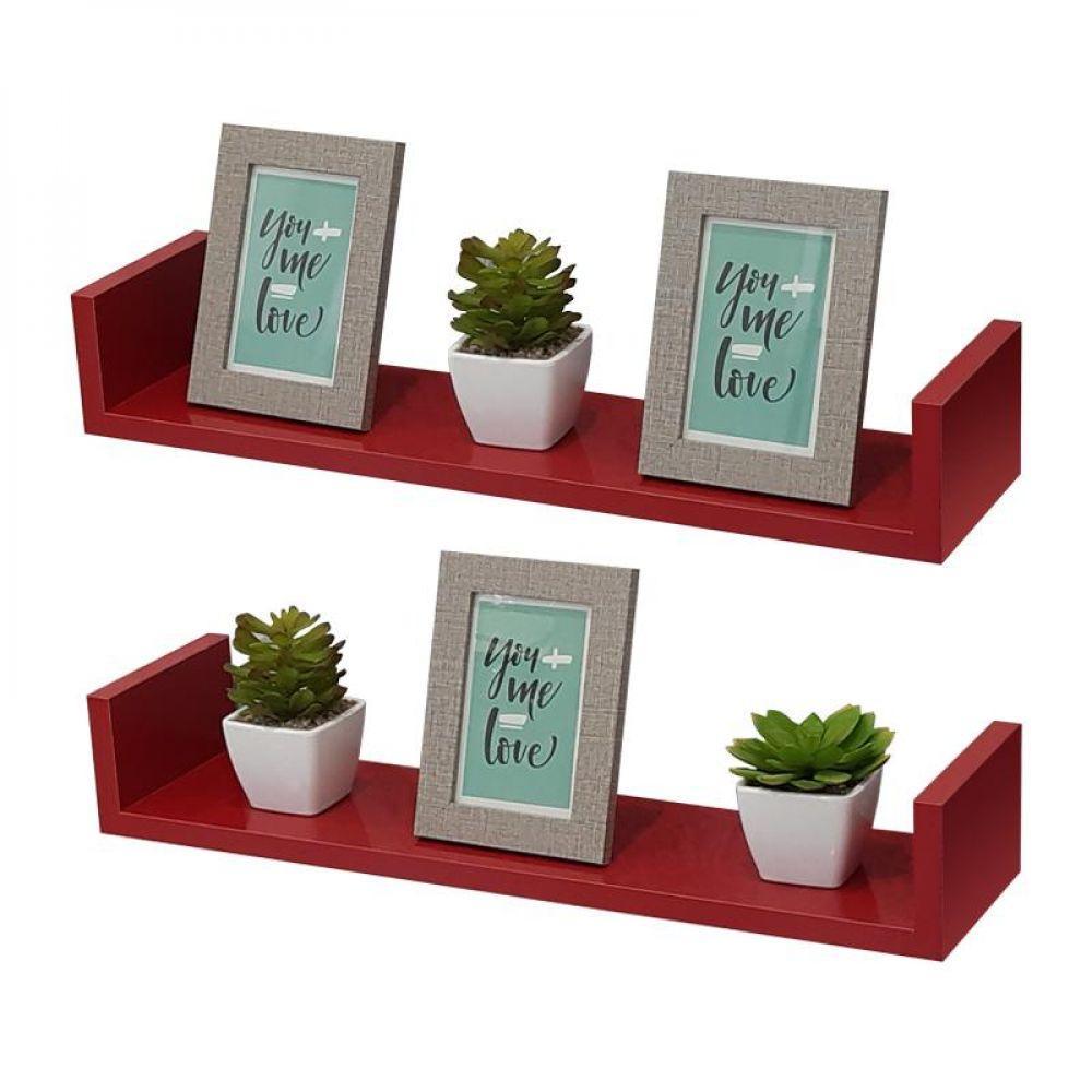 Kit 2 Prateleiras U 80 X 10cm Vermelha Suporte Invisível - 1