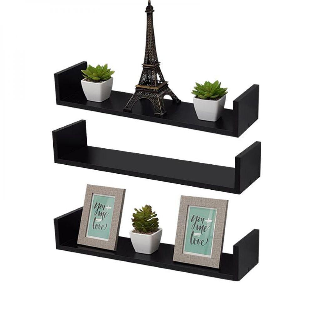 Kit 3 Prateleiras U 60 X 25cm Preta Suporte Invisível - 2