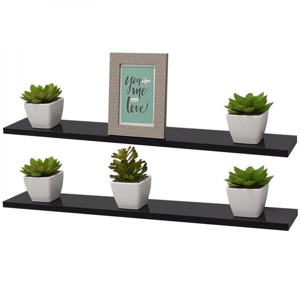 Kit 2 Prateleiras 70 X 15cm Preta Suporte Invisível - 1